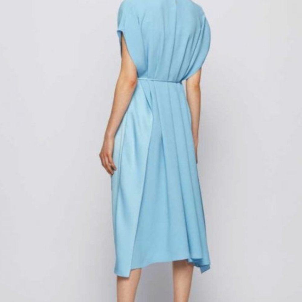 Hugo Boss Dibanty Belted Drape Midi‎ Dress in Pastel Blue, Size 14, NWT - Picture 2 of 11